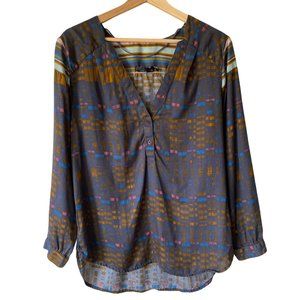 Prana Elsie Top Magnet Grey Relaxed Popover Casual Comfort Contrasting Pattern